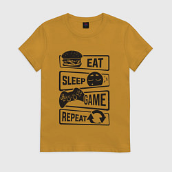 Футболка хлопковая женская Есть спать играть, цвет: горчичный