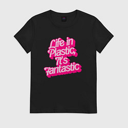 Футболка хлопковая женская Barbie life in plastic, цвет: черный