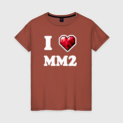 Футболка хлопковая женская Я люблю мм2 Роблокс - I heart mm2 Roblox, цвет: кирпичный