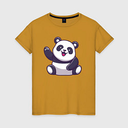 Футболка хлопковая женская Привет от панды, цвет: горчичный