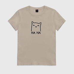 Футболка хлопковая женская Cat ha ha black, цвет: миндальный