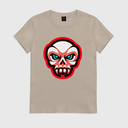 Футболка хлопковая женская Клыкастый череп, цвет: миндальный