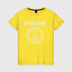 Футболка хлопковая женская Imagine peace, цвет: желтый