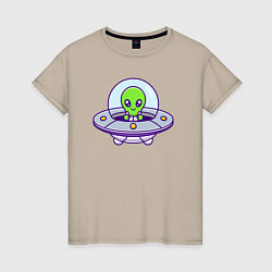 Футболка хлопковая женская Green alien, цвет: миндальный