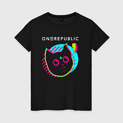 Футболка хлопковая женская OneRepublic rock star cat, цвет: черный