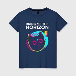 Футболка хлопковая женская Bring Me the Horizon rock star cat, цвет: тёмно-синий