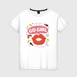 Футболка хлопковая женская Go girl lips, цвет: белый