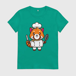 Футболка хлопковая женская Красная панда повар, цвет: зеленый