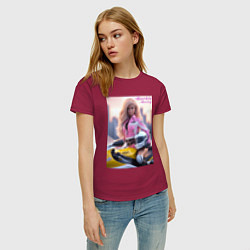 Футболка хлопковая женская Barbie racing - ai art, цвет: маджента — фото 2