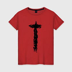 Футболка хлопковая женская Крылья перья крест пушистые, цвет: красный