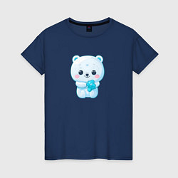 Футболка хлопковая женская Белый полярный медвежонок, цвет: тёмно-синий