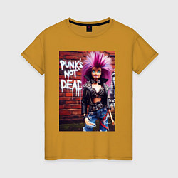 Футболка хлопковая женская Punks not dead - cool Barbie ai art, цвет: горчичный