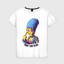 Футболка хлопковая женская Marge Simpson - punks not dead motto, цвет: белый