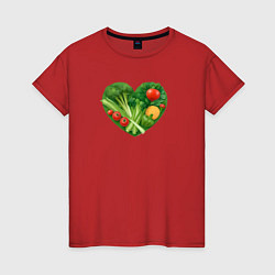 Футболка хлопковая женская Сердце из овощей, цвет: красный