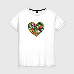 Футболка хлопковая женская Сердце из овощей, цвет: белый