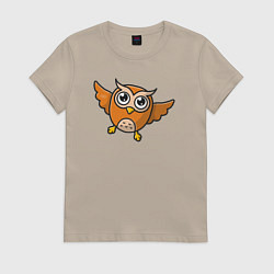 Футболка хлопковая женская Забавная сова, цвет: миндальный