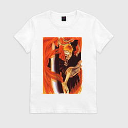 Футболка хлопковая женская Ичиго Куросаки аниме и манга Блич, цвет: белый