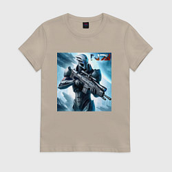 Футболка хлопковая женская Mass Effect - N7 ai art, цвет: миндальный
