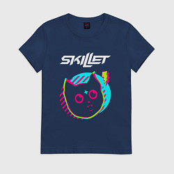 Футболка хлопковая женская Skillet rock star cat, цвет: тёмно-синий