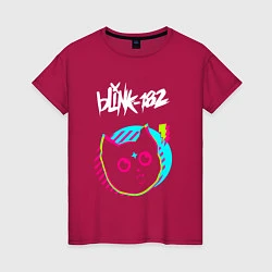 Футболка хлопковая женская Blink 182 rock star cat, цвет: маджента
