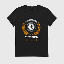 Футболка хлопковая женская Лого Chelsea и надпись legendary football club, цвет: черный