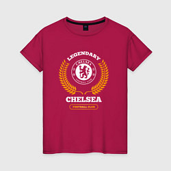 Футболка хлопковая женская Лого Chelsea и надпись legendary football club, цвет: маджента
