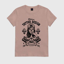 Футболка хлопковая женская Custom tattoo saloon, цвет: пыльно-розовый