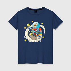 Футболка хлопковая женская Забавный космонавт, цвет: тёмно-синий