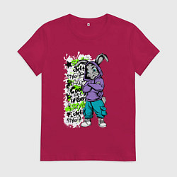 Футболка хлопковая женская Урбан граффити с кроликом, цвет: маджента