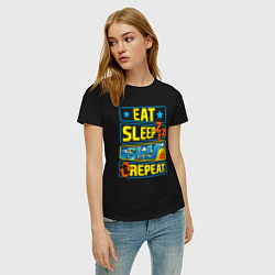 Футболка хлопковая женская Eat sleep fly, цвет: черный — фото 2