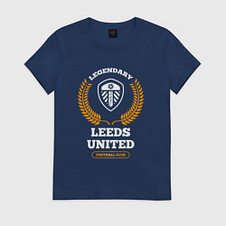 Футболка хлопковая женская Лого Leeds United и надпись legendary football clu, цвет: тёмно-синий