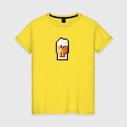 Футболка хлопковая женская Пиксельный бокал пива, цвет: желтый