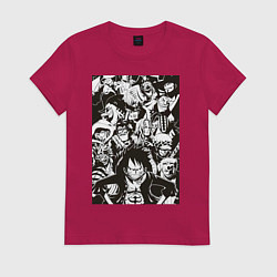 Футболка хлопковая женская Ван Пис Луффи Монки Д Зоро Ророноа, цвет: маджента