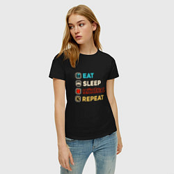 Футболка хлопковая женская Eat sleep roblox repeat art, цвет: черный — фото 2