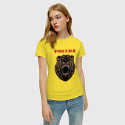 Футболка хлопковая женская Рык медведя Россия, цвет: желтый — фото 2