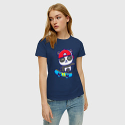 Футболка хлопковая женская Panda skater, цвет: тёмно-синий — фото 2
