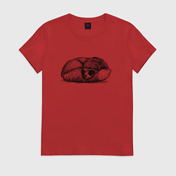 Футболка хлопковая женская Стильная лиса на отдыхе, цвет: красный