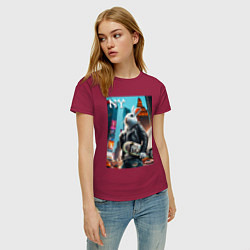 Футболка хлопковая женская Cool hare with a skateboard - ai art, цвет: маджента — фото 2
