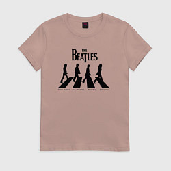 Футболка хлопковая женская Черный силуэт группы Битлз, цвет: пыльно-розовый
