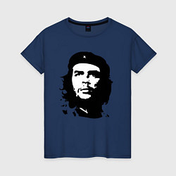 Футболка хлопковая женская Черно-белый силуэт Че Гевара, цвет: тёмно-синий