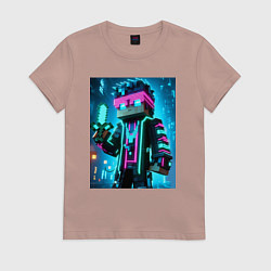 Футболка хлопковая женская Minecraft - neon character ai art, цвет: пыльно-розовый