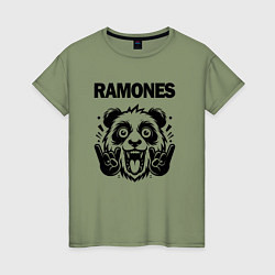 Футболка хлопковая женская Ramones - rock panda, цвет: авокадо