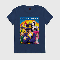 Футболка хлопковая женская Minecraft and Jojo collaboration - ai art, цвет: тёмно-синий