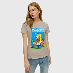 Футболка хлопковая женская Homer Simpson and Minecraft - collaboration ai art, цвет: миндальный — фото 2