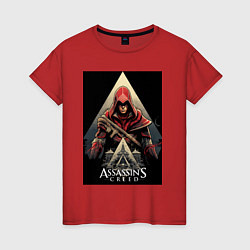 Футболка хлопковая женская Assassins creed красный костюм, цвет: красный