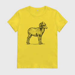 Футболка хлопковая женская Барашек в новогодней шапке, цвет: желтый