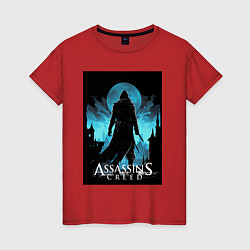 Футболка хлопковая женская Assassins creed темная ночь, цвет: красный