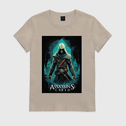 Футболка хлопковая женская Assassins creed изумрудный туман, цвет: миндальный