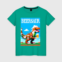 Футболка хлопковая женская Beersaur - pixel art, цвет: зеленый