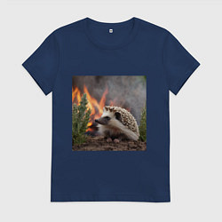 Футболка хлопковая женская Ёжик в огне, цвет: тёмно-синий